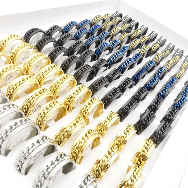 Whole Stainless Steel Spin Band Rings Rotatable 316L Titanium Chains Spinner Opener Fashion Jewelry Party Favor Gift2747