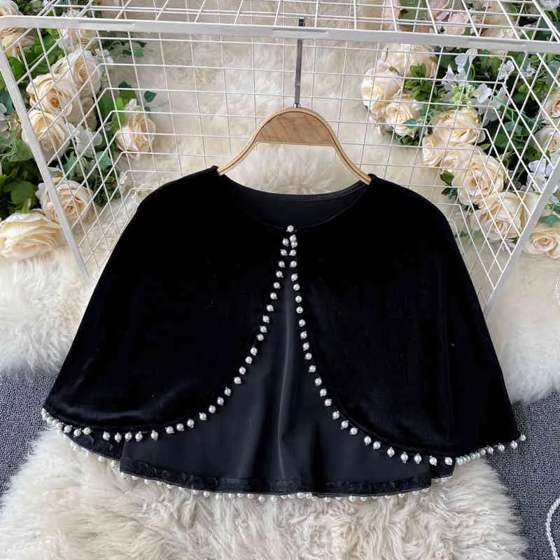 Temperament chinesischen Stil Retro Samt Cheongsam verbesserte Version modische zweiteilige Kleid weibliche Perlen Schal C264 210506