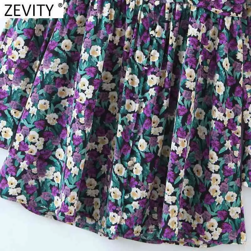 Kadın Tatlı Çiçek Baskı Pleats Şifon Mini Elbise Kadın Uzun Kollu Hollow Vestido Chic Marka Parti Giysileri DS4909 210420