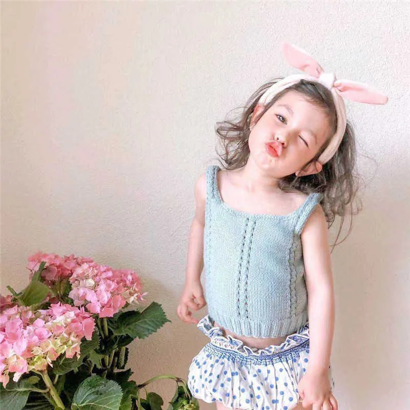 Kids Girl Summer Knit Vest Misha Children Cotton Vests Green Blue Brand Design Clothing Tops 210619