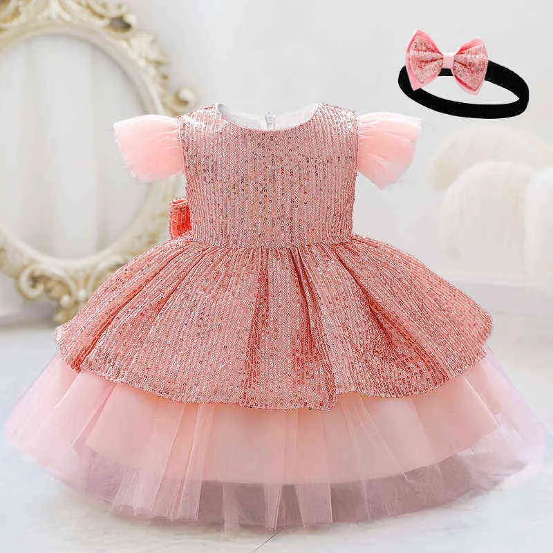 2021 Formal Child Elegant 1st Birthday Dress For Baby Girl Baptism Lace Princess Dresses Sequin Party Fluffy Tutu Dress Vestidos G1129
