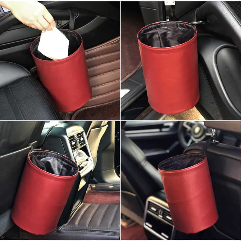 Bil Storage Busket Interiör skräpbehållare för avfallsarrangör Holder Waterproof Garbage Can Trash Bin Folding Auto Accessori