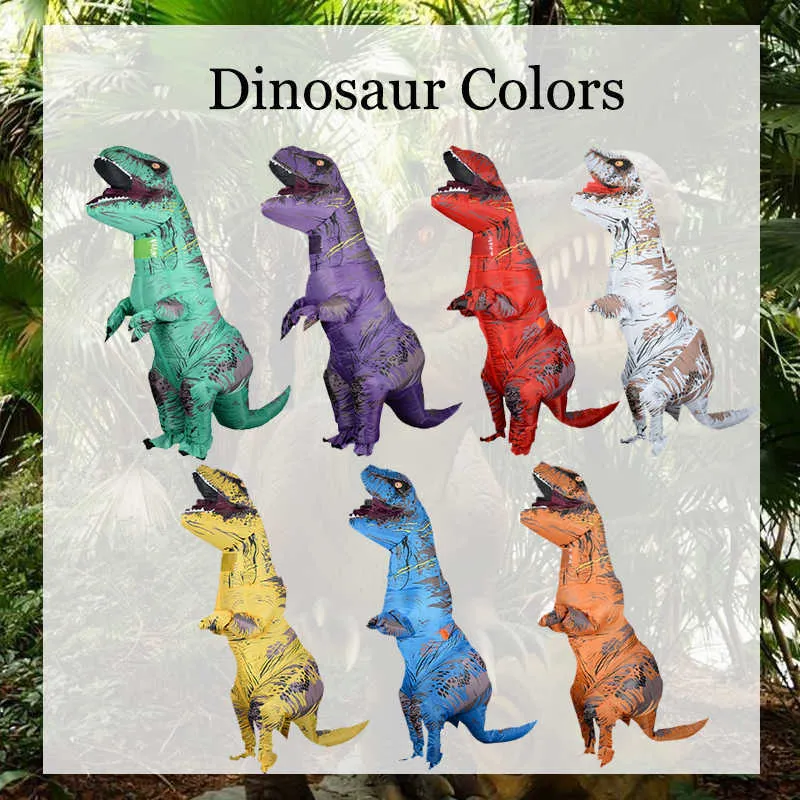 Adultos Niños Inflable Dinosaurio T Rex Disfraz Mujeres Hombres Niñas Niños Dino Cosplay Disfraces para Anime Halloween Carnival Party Cloth Q0910