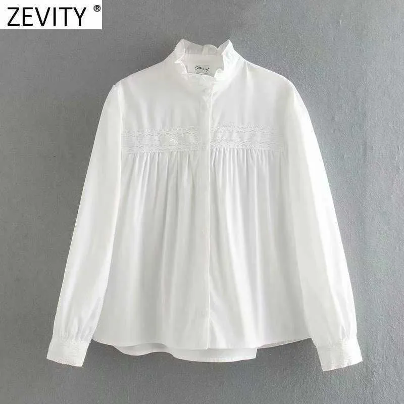 Zevidade Mulheres Moda Agaric Lace Stand Collar Branco Quimono Camisa Senhora Laço Crochet Blusa Blusa Roupas Chic Femininas Tops LS7398 210603