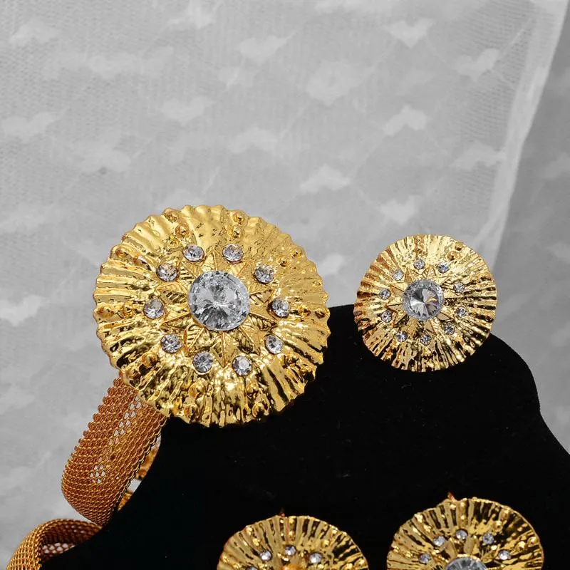Серьги Ожерелье Дубай Золото 24K Ювелирные наборы для женщин для женщин африканский свадебный циркон каменный подарки для вечеринки кольцевой браслет set2513