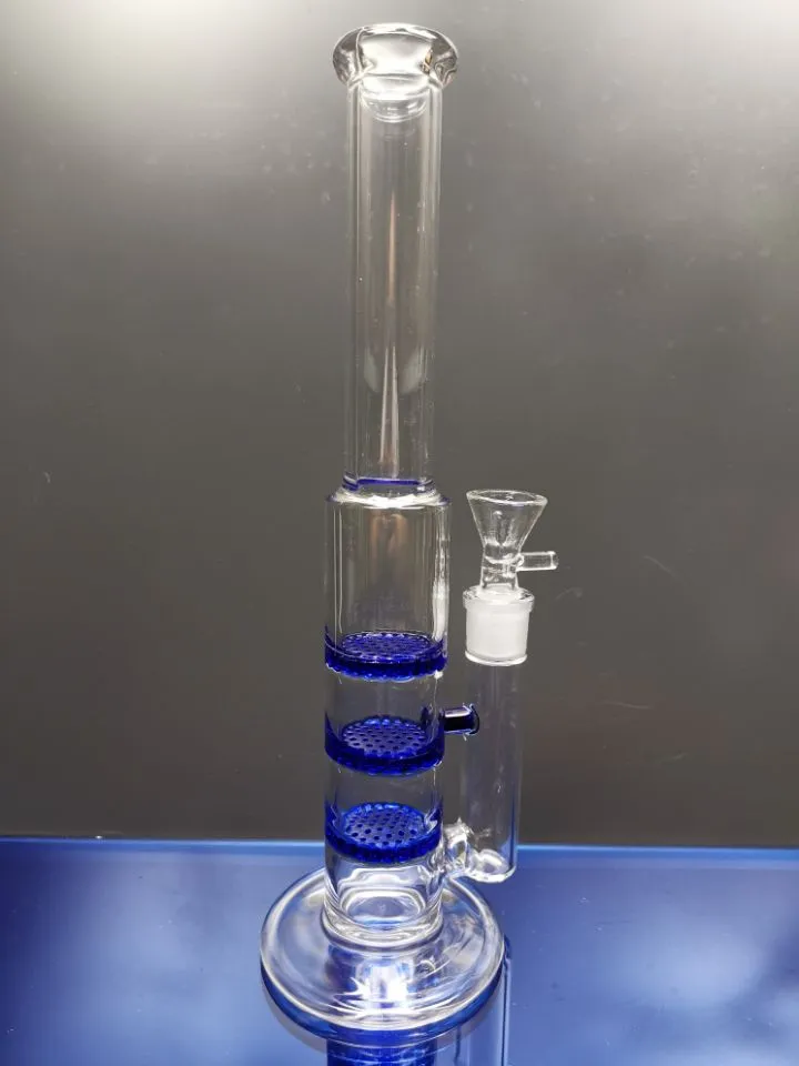 Colorful Straight Tube Glass Bong Triple Layer Comb Perc Hookah Percolator Water Pipes Heady Oil Dab Rig zeusartshop