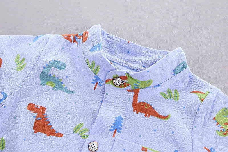 Vêtements de garçon d'été Ensemble dessin animé dinosaure imprimé chemise à manches courtes + pantalons courts pour 1 2 3 4 ans Kid bébé bambin garçon vêtements G220310