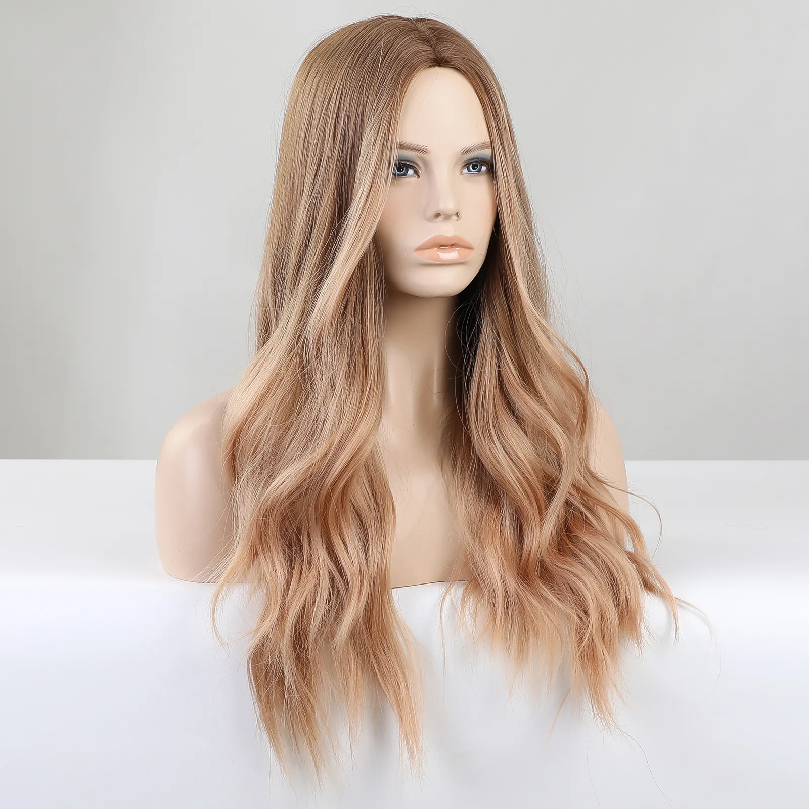 Long Water Wave Syntetiska peruker för kvinnor ombre brun markerar gul blond cosplay daglig party peruk hög temperatur fiber hårfaktorisk hem