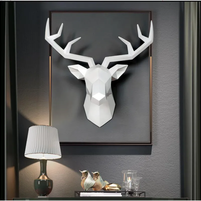 3D Resin Murals Home Wall Hanging Elk Statue Handmade Ornament Artwork Craft Small Size Deer Head Sculpture 210414