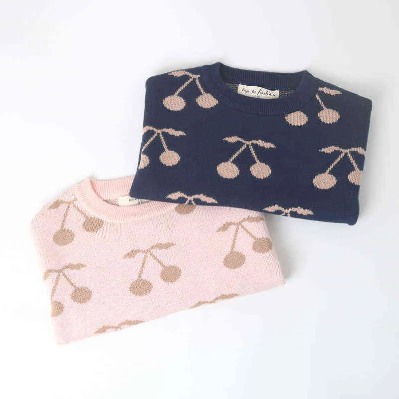 Wiosna Jesień Design Baby Girls Chłopcy Sweter Wiśniowy Wzór Słodkie Dzieci Topy 211201