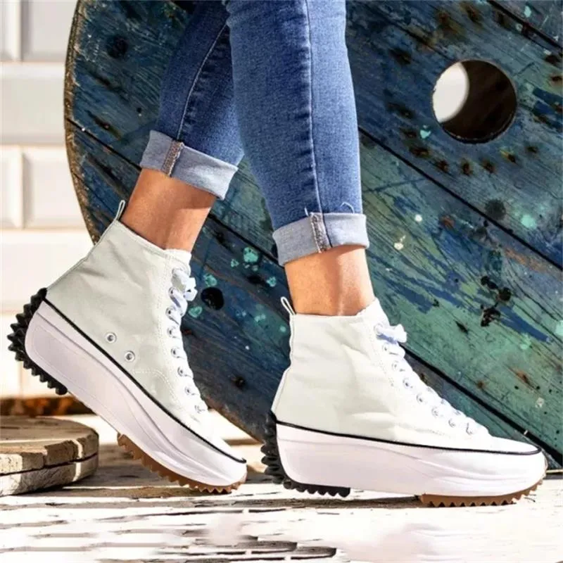 Kadın ayakkabı moda rahat trendi düz renk tuval yüksek üst kalın tabanlı rahat tüm maç sneakers 6kf112