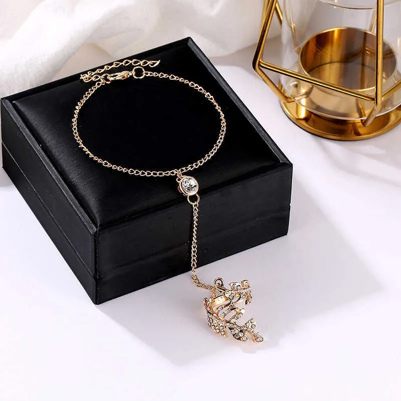 Guld stor kristall ring armband för kvinnor handleden kedja smycken mode hand tillbaka kedja bangles kvinnlig arm länk ornament q0719