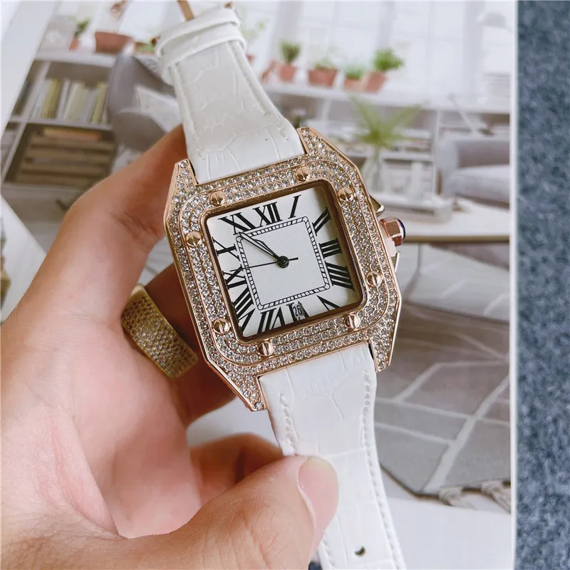Moda Marka Zegarki Mężczyźni Kwadratowy Kryształowy Styl Wysokiej Jakości Skórzany Pasek Wrist Watch CA56