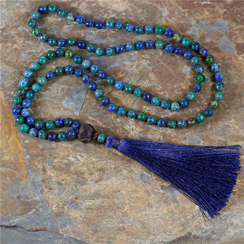 108 Perlen Mala Quaste Halskette Holz Lotus Frauen 8mm Naturstein geknotet Yoga Meditation Halsketten handgefertigten Schmuck Dropship