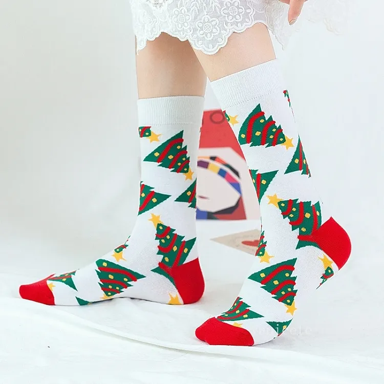 Cilindro medio Árbol de Navidad Snow Elk Regalo Calcetines de algodón Otoño Invierno Medias de Navidad Hombres Santa Claus Decoraciones T2I53066