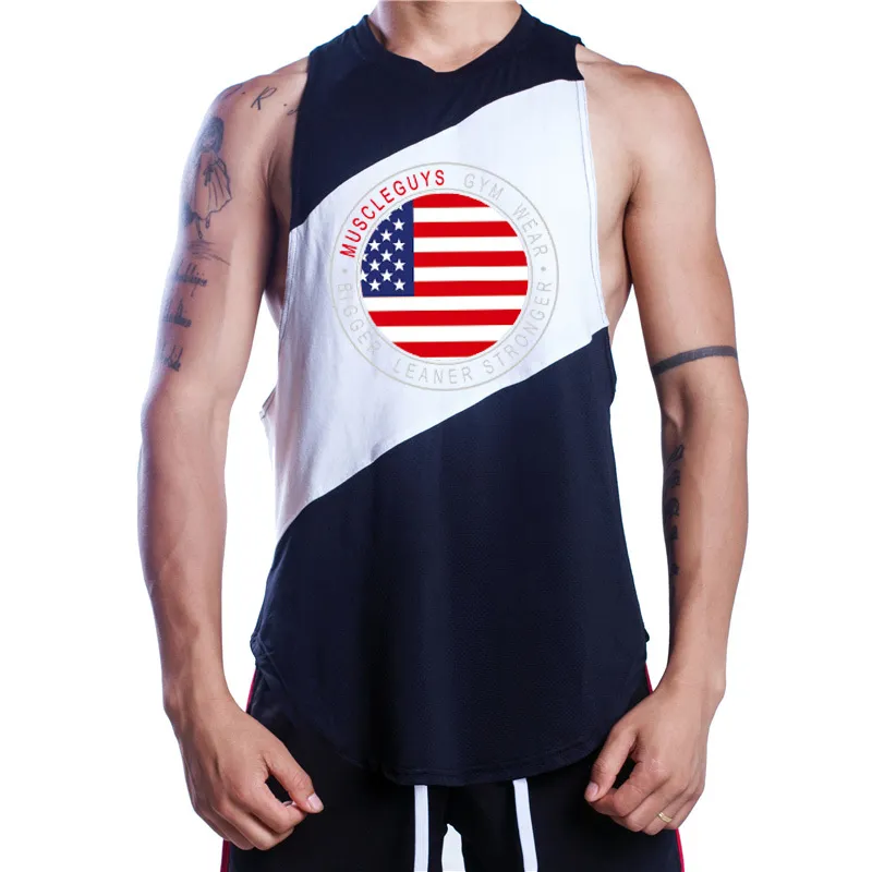 MuscleGuys Mens Bomull + Mesh Hoodie Sweatshirts Fitness Kläder Kroppsbyggnad Tank Top Men Ärmlös Skjorta Gym Vest 210421