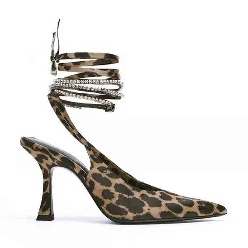Femmes Sandales Sandalias De Tacn Alto Con Diamantes Imitacin Para Mujer Zapatos Leopardo Sexys Correa En El Tobillo Calzado Fiesta 0211