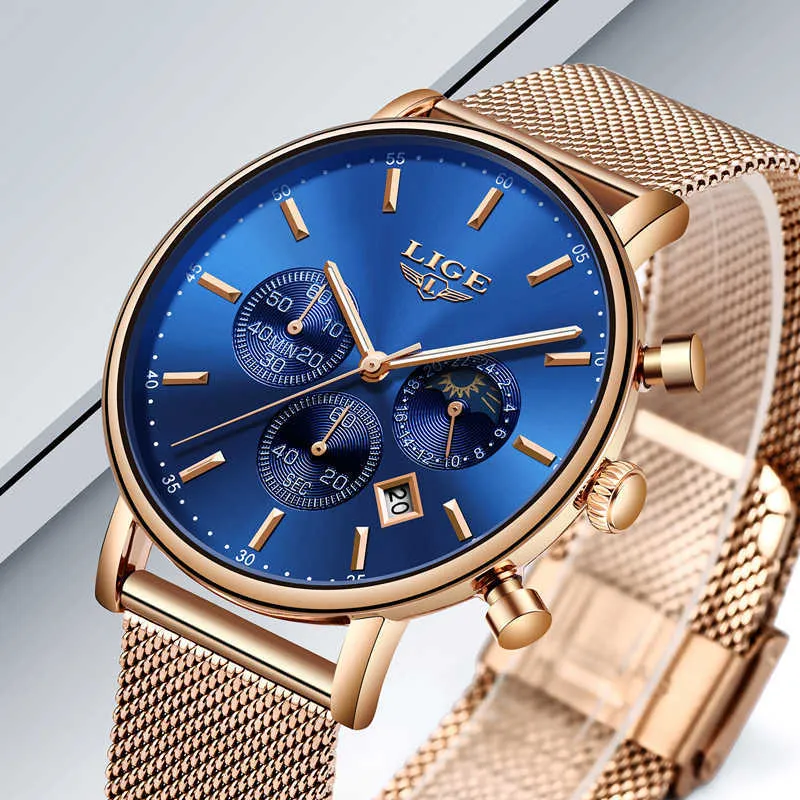 Lige Mens Watches Top Brand Luxury Quartz Wristwatch Mem Grid Strapすべてのスチール防水スポーツクロノグラフボックスRelogio Masculino 2229U