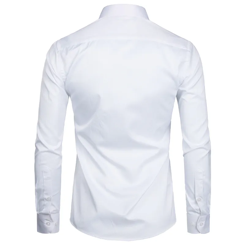 Blanc Business Dress Shirt Hommes Mode Slim Fit À Manches Longues Solide Chemises Décontractées Hommes Travail De Bureau Porter Chemise Avec Poche S-8XL 210522