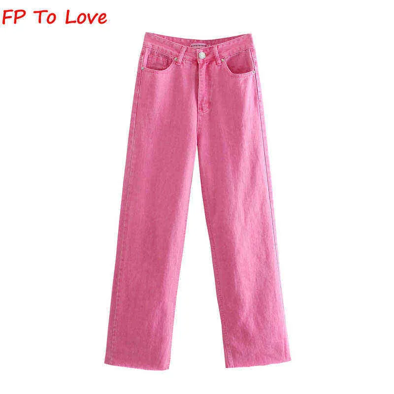 FP To Love Za Pantaloni vintage da donna a gamba larga Jeans Rosa Verde Blu Giallo Autunno Primavera Pantaloni da strada 211104