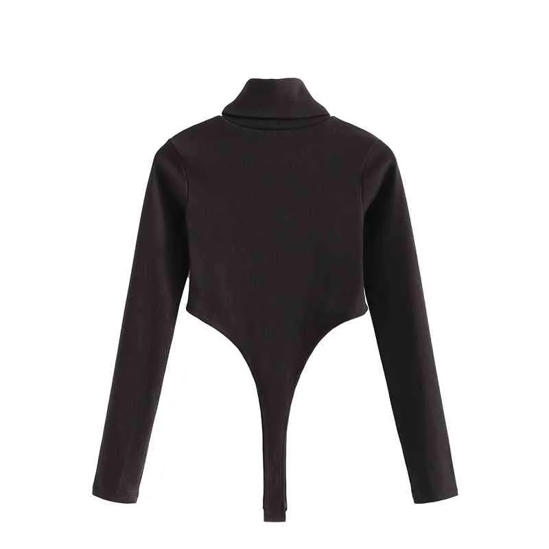 Sexiga kvinnor Turtleneck bodysuit mode damer solid svart full ärm kausal kvinnlig streetwear hollow out 210427