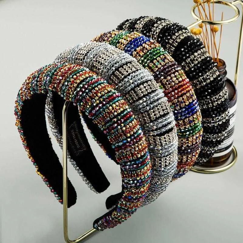 Baroque Head Hoop Band Colorful Glass Crystal Hairbands for Women Luxury Rhinestone Beaded Palace Headbands Jewelry X0726