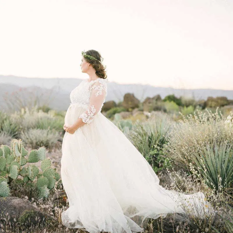 Maternity Photo Shoot Tulle Long Dress Pregnancy Photography Maxi Gown Tulle Outfit X0902