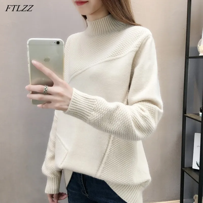 Winter Vintage Rollkragen Solide Strickpullover Elegante Weibliche Langarm Wollpullover 210423