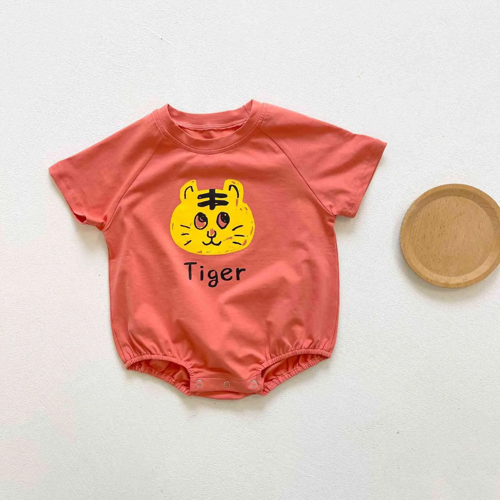 Été nouveau bambin bébé garçon mignon dessin animé tigre motif à manches courtes body enfant fille coton vêtements amples 6M-3T 210413