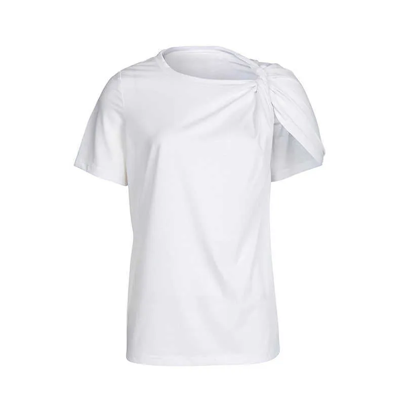 TWOWINSYLE ruché basique chemise pour femmes à manches courtes grande taille irrégulière chemises blanches op été mode vêtements 210623