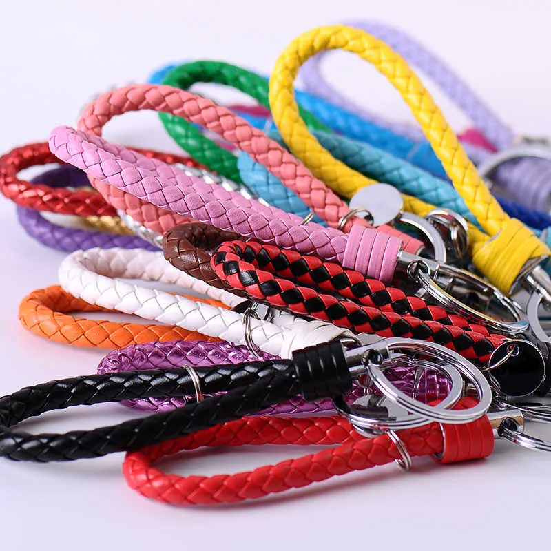 Handmade Knitted Rope Making Leather Rope Keychain For Women Men Rope