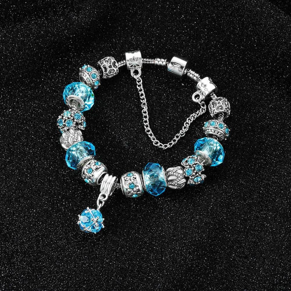 Mode Rosa Lila Kristall Armband Pandora Inlay Beaded Original DIY Trendy Bangle Bracelet Party Gifts Smycken för kvinnor