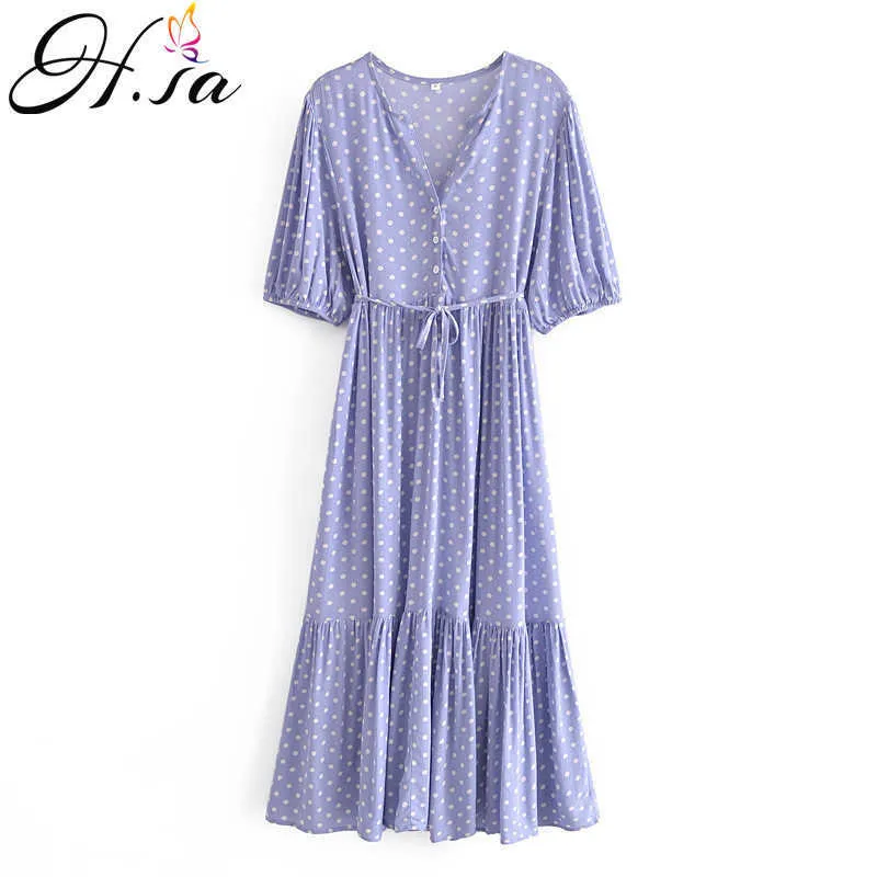 HSA kvinnor maxi klänning sexig blommig tryck v nacke ruffles pläterade sommar klänningar casual ruffles spets upp strand boho sundress 210716