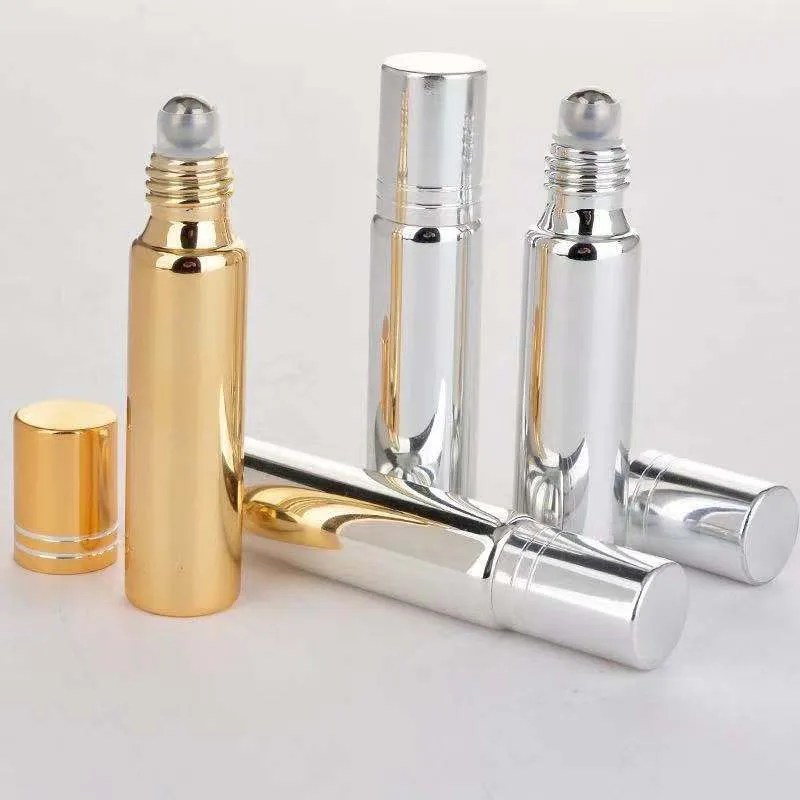 10-10ml Glass Roll on Essential Oil Bottle Empty Gold/Silver/Black Perfume Refillable Scent Tube