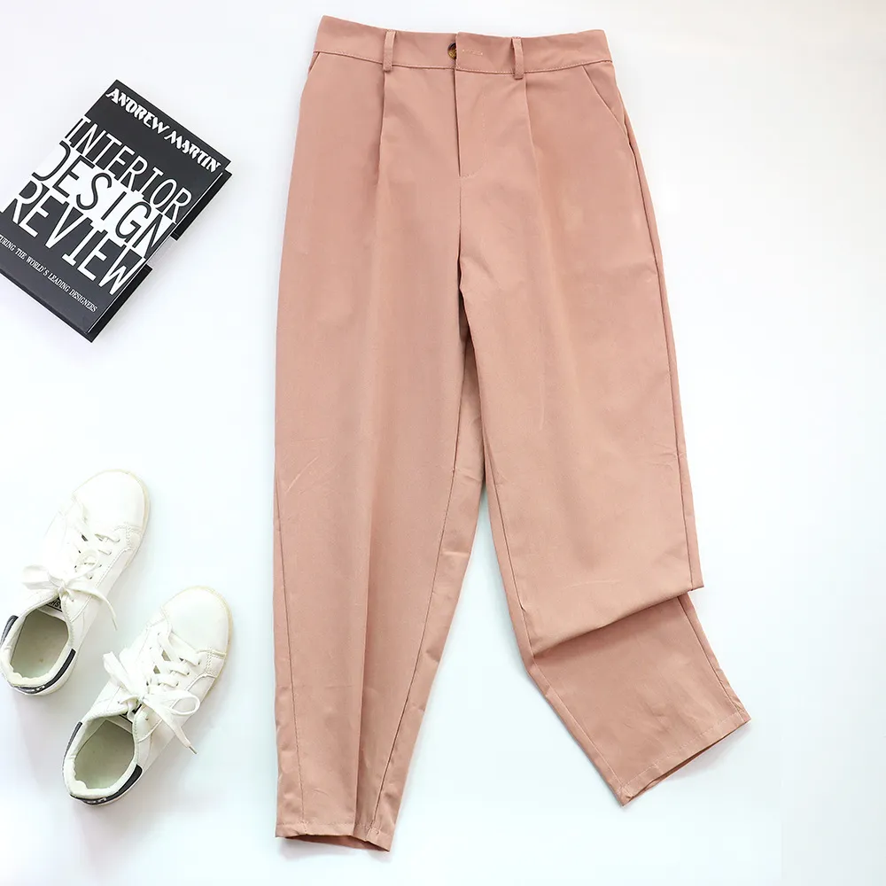 spring solid color Slim high-waist women's pants casual female Button Fly Ankle-Length Pants trousers women 210420