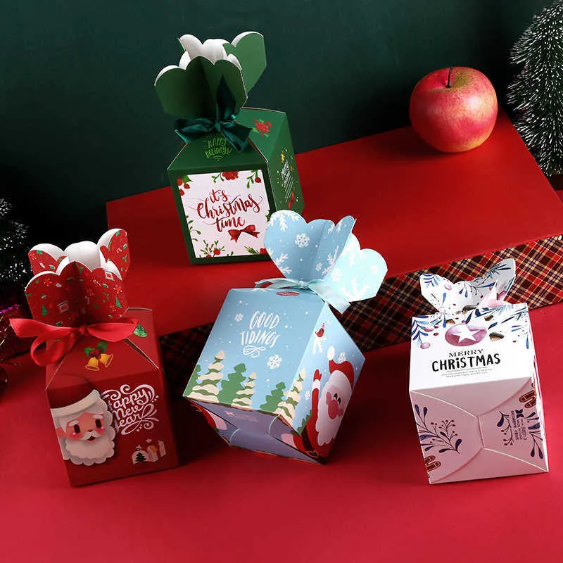 StoBag 30 Stück Blumenform Weihnachten Weihnachtsmann Süßigkeiten Kuchen Dekoration Lieferungen mit Band Verpackung Papier Box Geschenk Bevorzugung Event 210602