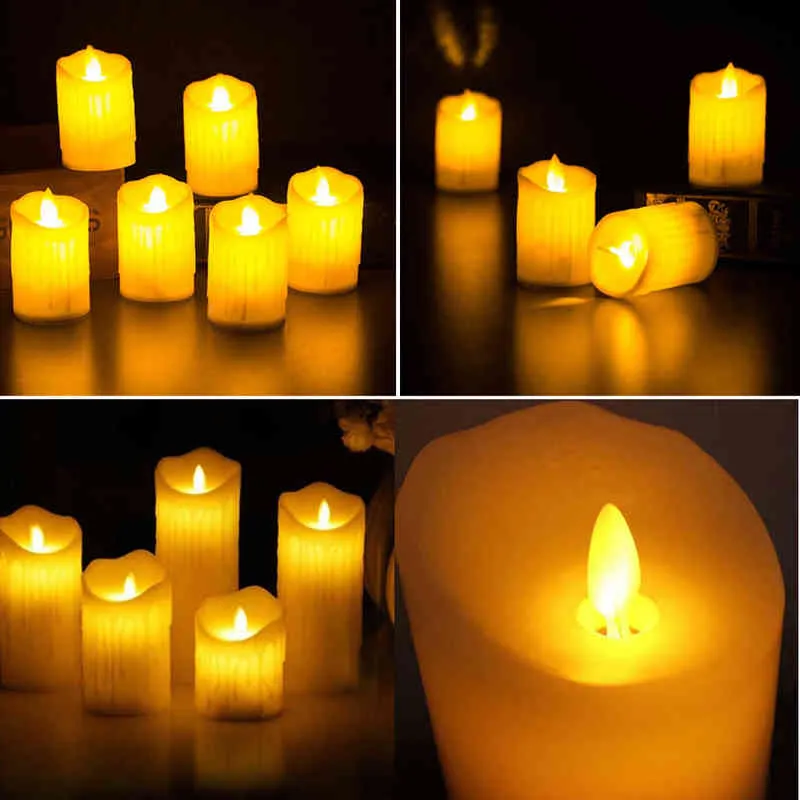 6pcs Swinging Dripped Wax Moving Dancing Flame LED Taper Candle Home Wedding Xmas Bar Party Church Decor