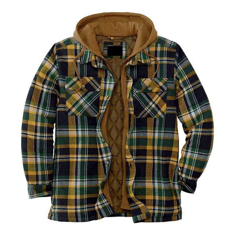 Jaquetas masculinas de inverno vintage xadrez casaco masculino quente parkas com capuz grosso outwear roupas masculinas casuais soltas jaqueta esportiva LA325 210923