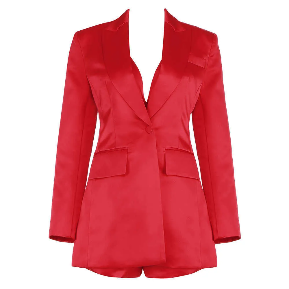 Conjunto de ropa de mujer Sexy Red Blazer Coats Office Lady Dos piezas High Street Trajes cortos 210527