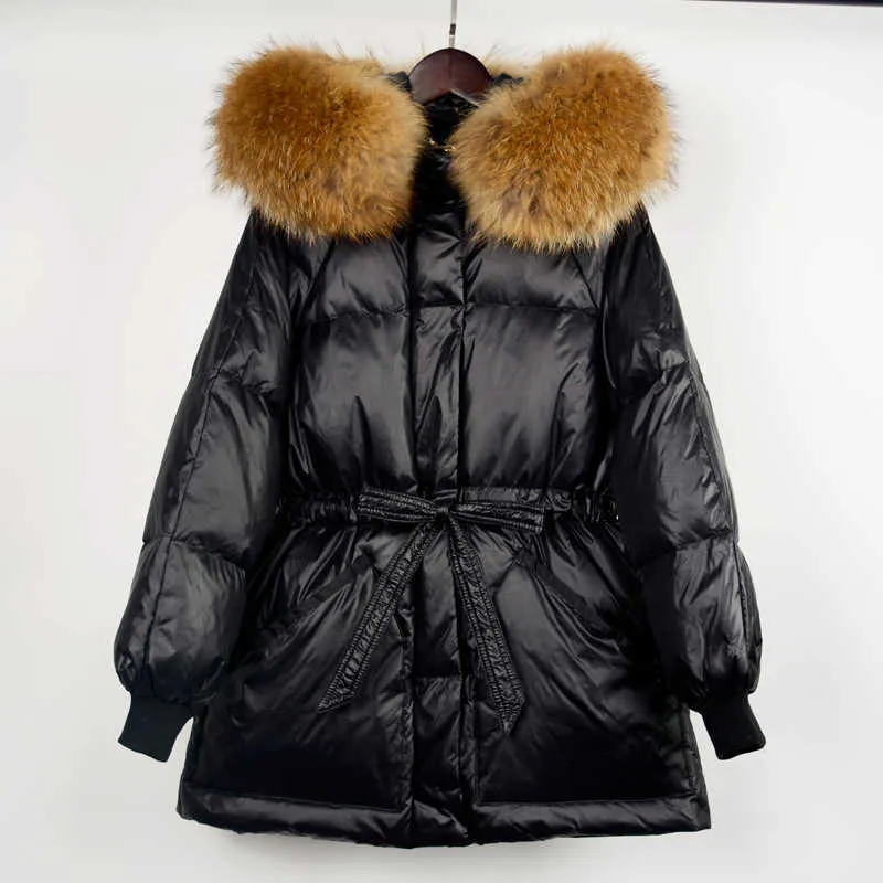 Janveny inverno parkas fêmea 90% branco pato para baixo jaqueta grande grande guaxinim gola de pele com capuz casaco de penas quente de mulheres outwear 210916