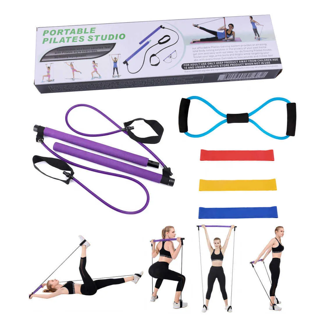 Fascia di resistenza all'esercizio Pilates, kit riformatore barra yoga, barra fitness bastone, allenamento totale corpo palestra domestica H1026