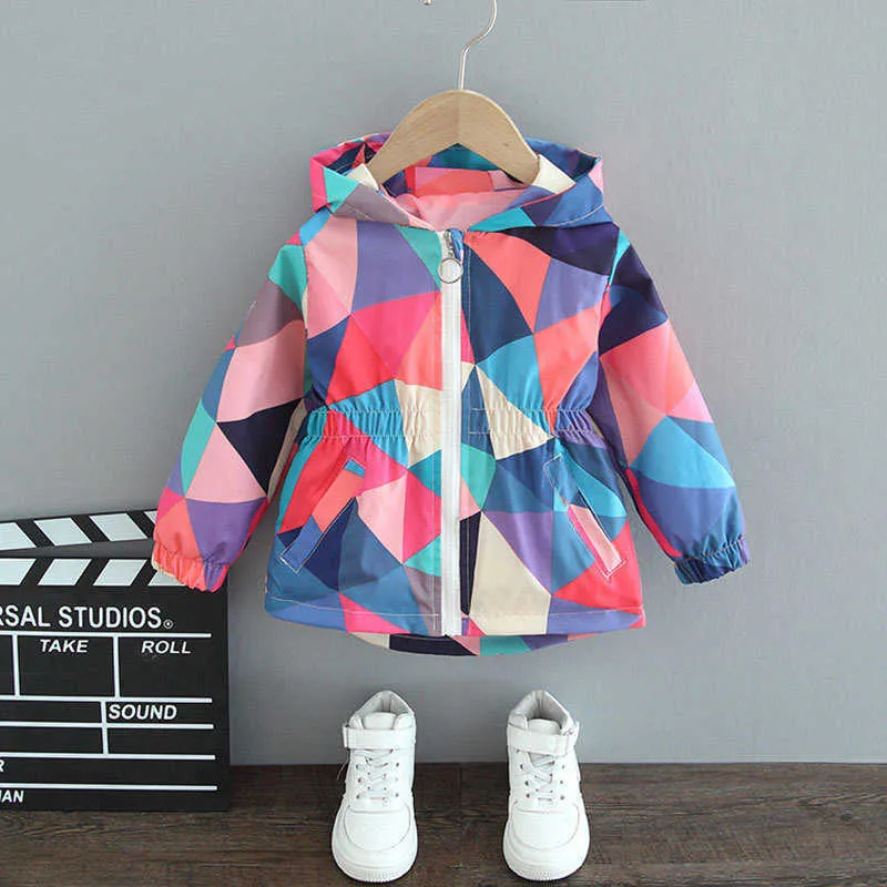 Flickor Coat Jacket Vår Höst Fashion Tunn Blomma Hooded Baby Kids Barn Sweet 211011