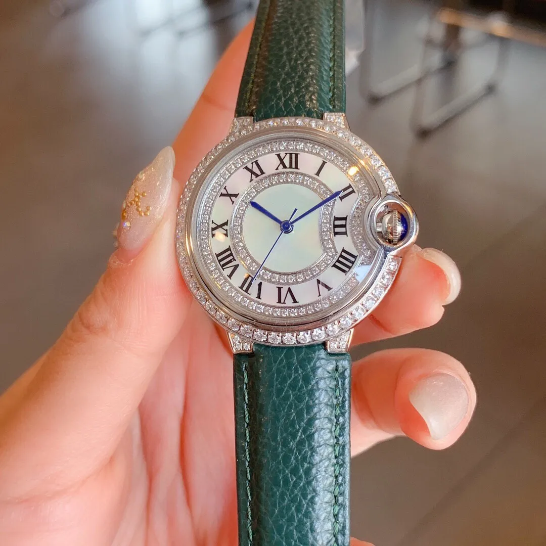 36mm nieuwe vrouwen quartz horloge vrouwelijke roestvrij staal geometrisch Romeinse nummer polshorloge dames parelmoer shell klok