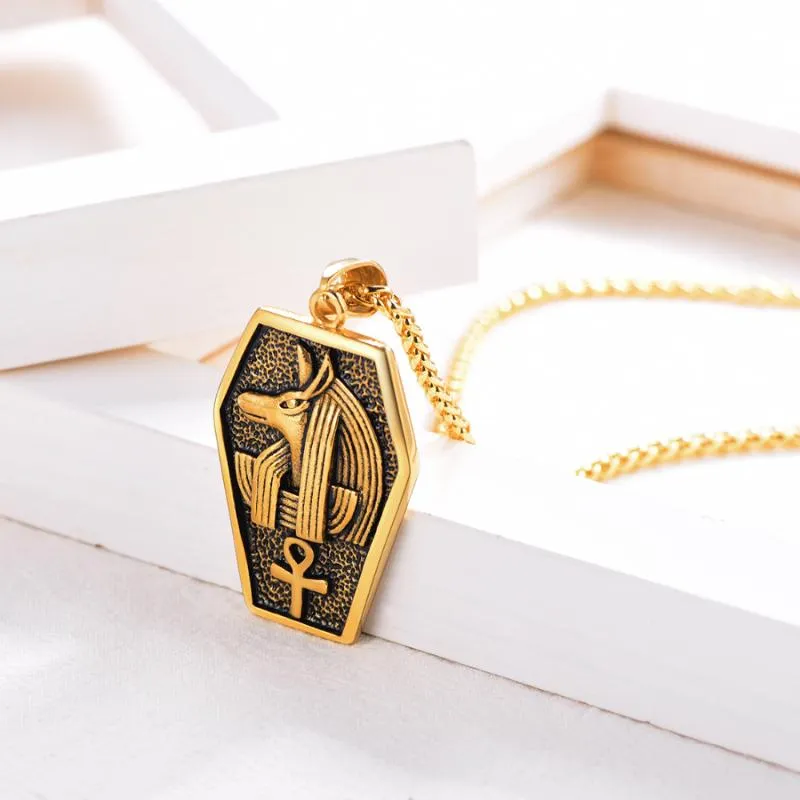 Pendentif Colliers Kpop Anubis Ankh Clé de vie Charme Stainess Acier Hiéroglyphe égyptien Dieu Le collier de croix du monde souterrain pour hommes 3072