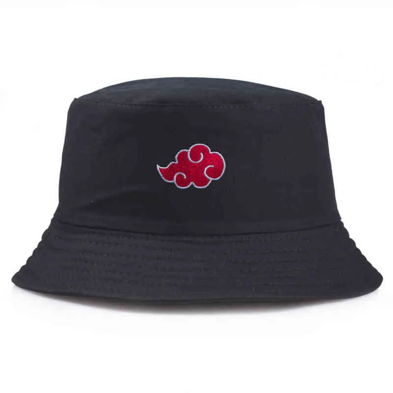 Rimiut Red Cloud Anime Cartoon Embroidery Bucket Hat Cotton Custom Men Women Sun Protect Fishing Hats Summer Caps Y220301