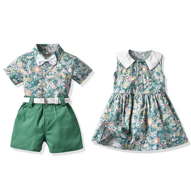 Broer en zusterkleding Set Summer Family Matching Outfits Kids Boys Gentleman Desets Girls Floral Princess G220310