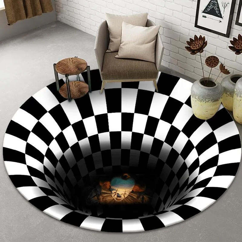 Tapis rond tapis Clown piège Vision zone tapis Halloween 3D tapis géométrique salon tapis couloir décoration de noël 289H