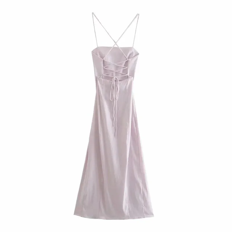 Robe d'été femme violet à bretelles longues femmes slip midi dos nu sexy es dames fente fête es 210519