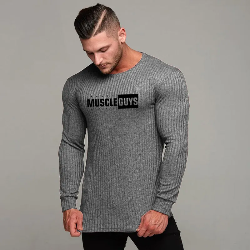 MuscleGuys Merk Herfst Trui Mens Mode Casual Mannelijke Sweater O-hals Slanke Fit Breien Mannen Truien Pullovers 210421