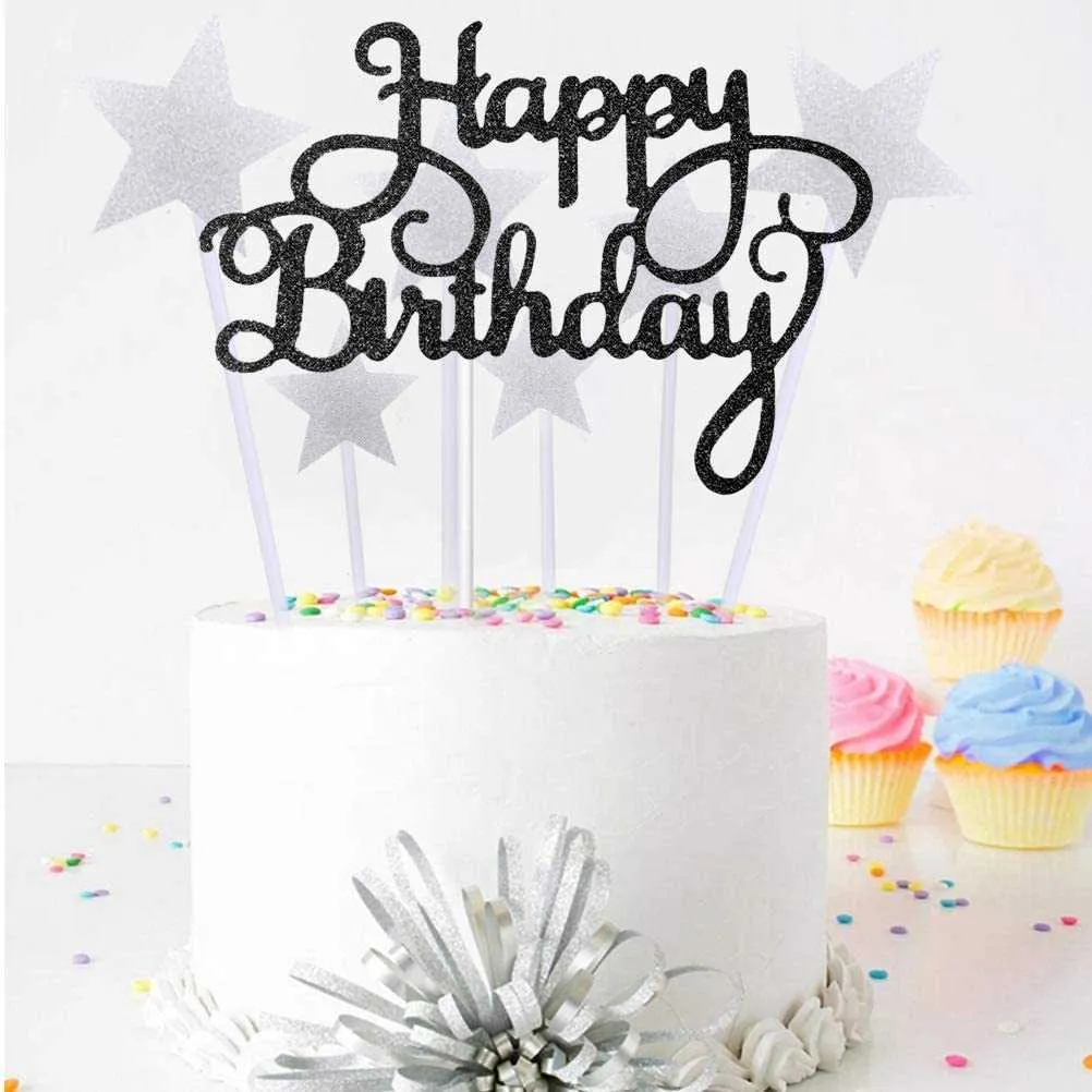 50 Pz Glitter Cartoncino Happy Birthday Cake Toppers Baby Shower Bambini Festa di compleanno Bomboniere Decorazioni Forniture decorazioni torte 210925